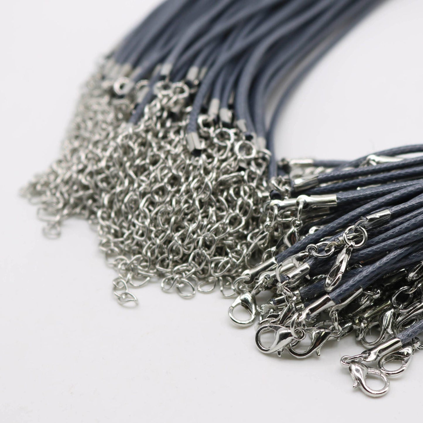 NEW 100 pcs 2.0mm 18-20 inch Adjustable compressed cotton quality necklace cord - Blue Gray
