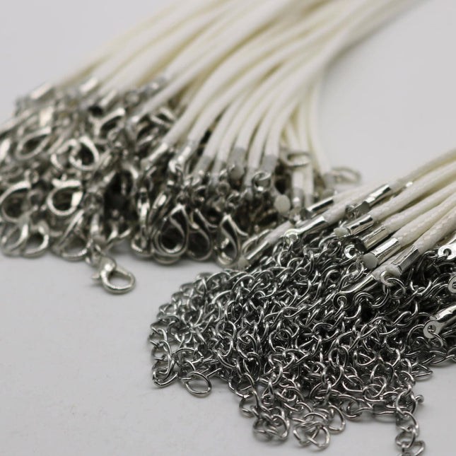 1/5/10/25/50/100pcs 1.5mm/2.0mm 18-20 inch adjustable compressed cotton quality necklace cord - White