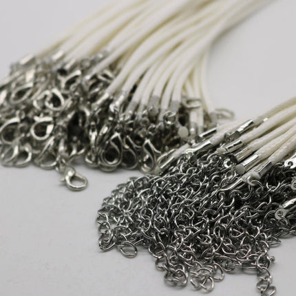 NEW 100 pcs 2.0mm 18-20 inch Adjustable compressed cotton quality necklace cord - White