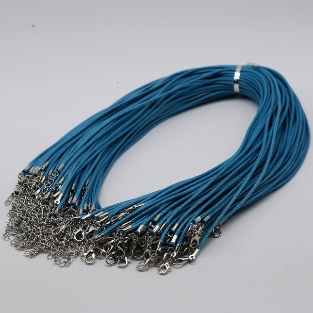 1/5/10/25/50/100pcs 1.5mm/2.0mm 18-20 inch adjustable compressed cotton quality necklace cord - Light Blue