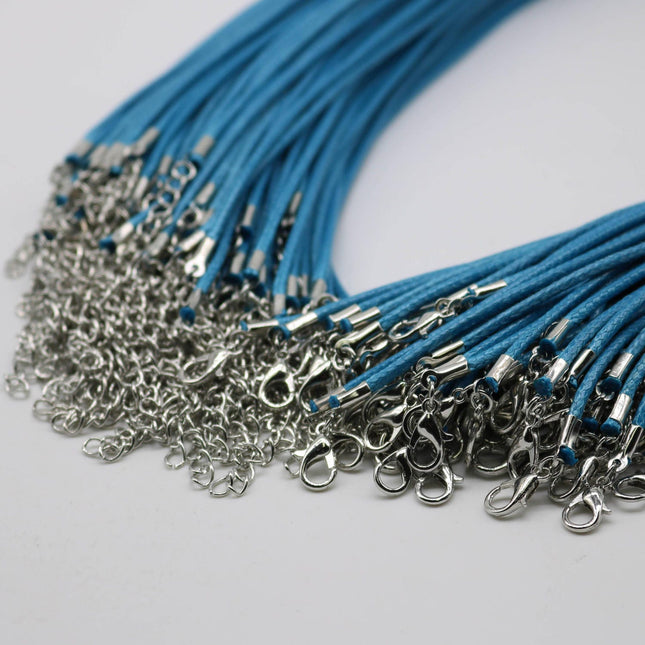1/5/10/25/50/100pcs 1.5mm/2.0mm 18-20 inch adjustable compressed cotton quality necklace cord - Light Blue