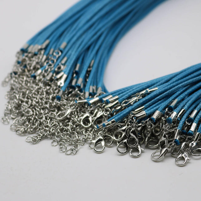 NEW 100 pcs 2.0mm 18-20 inch Adjustable compressed cotton quality necklace cord - Light Blue