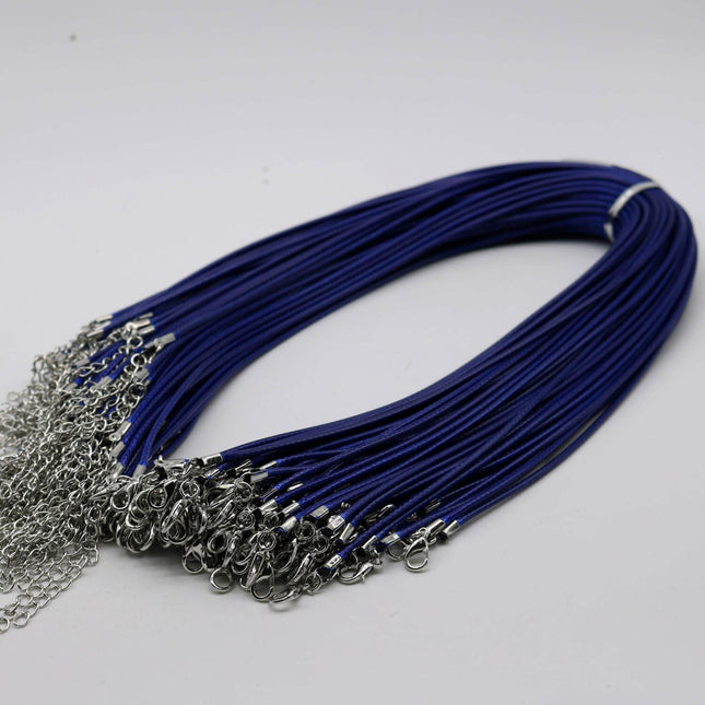 1/5/10/25/50/100pcs 2.0mm 18-20 inch adjustable compressed cotton quality necklace cord - Dark Blue