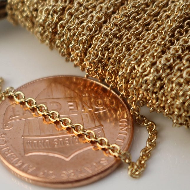 Champagne Gold (Pinky Gold) Plated Cable Chain Bulk, 32 ft of Tiny Round SOLDERED Cable Chain 1.6x1.4mm- Free Jump Rings 50pcs - 1614S