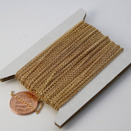 Champagne Gold (Pinky Gold) Plated Cable Chain Bulk, 32 ft of Tiny Round SOLDERED Cable Chain 1.6x1.4mm- Free Jump Rings 50pcs - 1614S