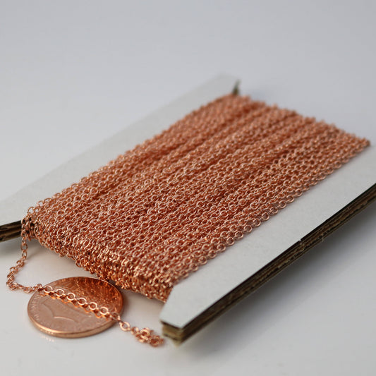 ANTI-Tarnish Bright Copper Plated Cable Chain Bulk, 3/10/32/50/100 feet of Tiny Dainty Delicate Chain - 2.0x1.4mm SOLDERED - ATC2014S