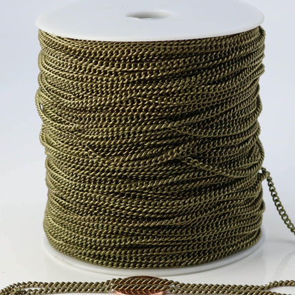 100 ft of Antique Brass Plated SOLDERED FACET sturdy Chunky Curb Chain - 2.7mm width Solder link - w Free Jumpring (100 pcs) - 2.7F
