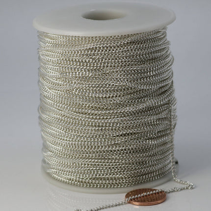 10 feet spool of Sterling Silver Plated SOLDERED FACET Curb Chain - 2.3mm Solder link - with Free Matching Jumpring (10 pcs) - 2.3F