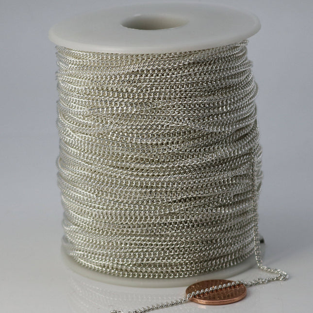 10 feet spool of Sterling Silver Plated SOLDERED FACET Curb Chain - 2.3mm Solder link - with Free Matching Jumpring (10 pcs) - 2.3F