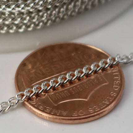 10 feet spool of Sterling Silver Plated SOLDERED FACET Curb Chain - 2.3mm Solder link - with Free Matching Jumpring (10 pcs) - 2.3F