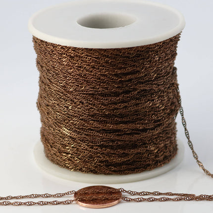 NEWnew 100 ft spool of Antique Copper Plated SOLDERED TWIST Twisted Rope Curb Chain - 1.8mm width Solder link - w Free Jumpring(100 pcs)