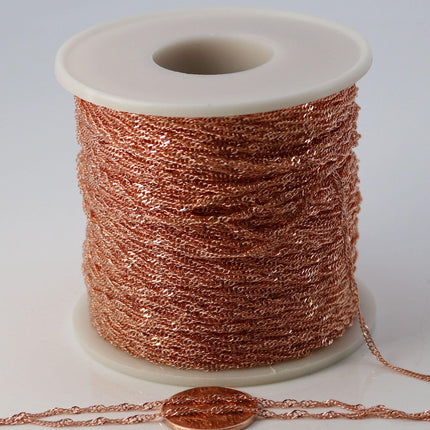 NEW 100 ft of Copper (Bright Copper) Plated SOLDERED TWIST Twisted Rope Curb Chain - 1.8mm width Solder link - w Free Jumpring (100 pcs)
