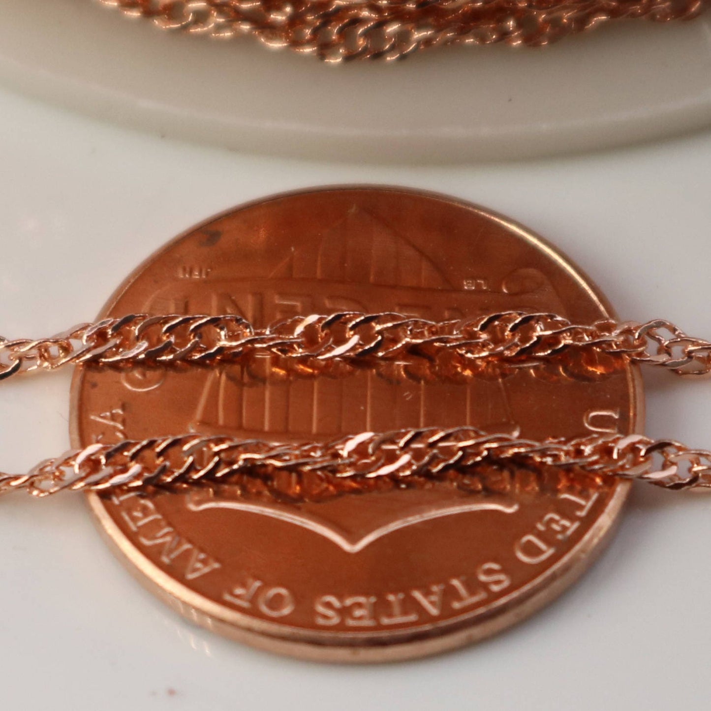NEW 100 ft of Copper (Bright Copper) Plated SOLDERED TWIST Twisted Rope Curb Chain - 1.8mm width Solder link - w Free Jumpring (100 pcs)