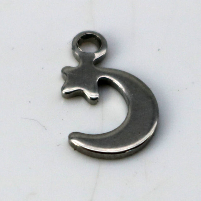 10 pcs Stainless Steel Drop Tags Charms Pendant - Moon (New Moon) charms Drop Tag  - 7x11mm 19gauge 19G (0.9mm Thickness)