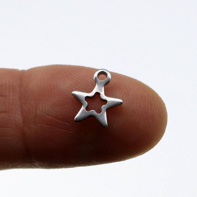 10 pcs Stainless Steel Drop Tags Charms Pendant - Star (Blank Star)  charms Drop Tag  - 9x11mm 19gauge 19G (0.9mm Thickness)