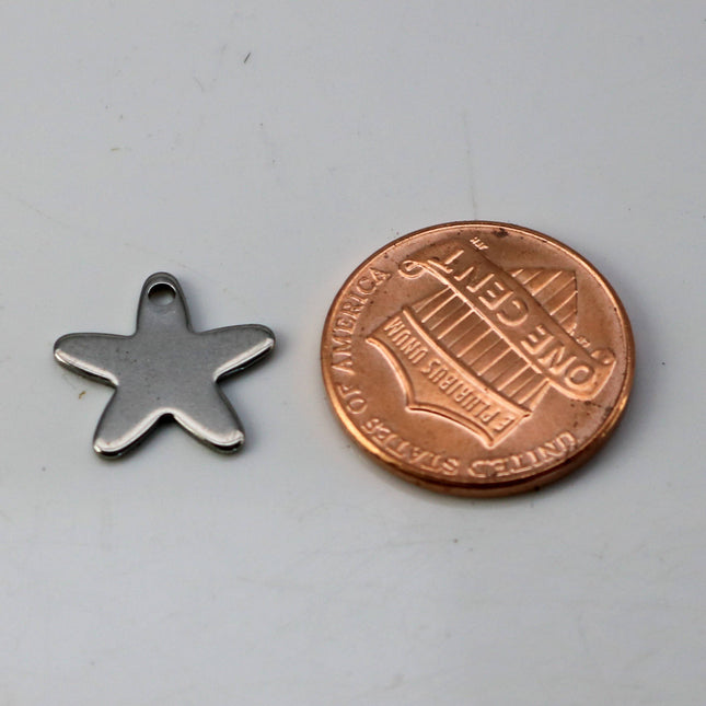 10 pcs Stainless Steel Drop Tags Charms Pendant - Star (Round Star)  charms Drop Tag  - 14x14mm 19gauge 19G (0.9mm Thickness)