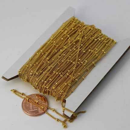 10 ft spool of Gold Plated Dainty Delicate curb BALL Satellite Chain - 1.3mm soldered link - with FREE Adequate Jumpring (10pcs)  - 1.3SAT