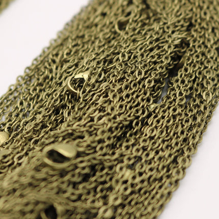 75 pcs of Ready to wear Flat Cable Chain Necklace 60cm (about 24inch) - Antique Brass, Bronze 3x2mm Flat Chain Necklace with Lobster Clasp