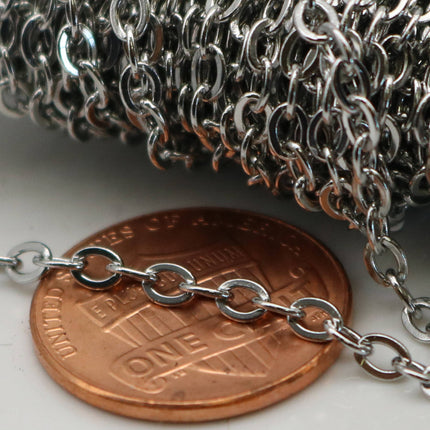 NEW 30 ft of Surgical Stainless Steel Small Soldered Sturdy Big FLAT cable chain - 3.5x2.6mm SOLDERED Link