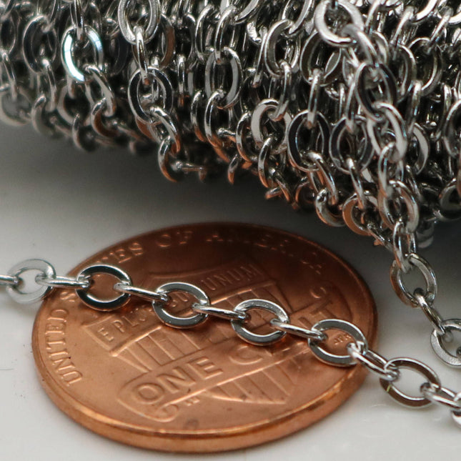 NEW 300 ft of Surgical Stainless Steel Small Soldered Sturdy Big FLAT cable chain - 3.5x2.6mm SOLDERED Link