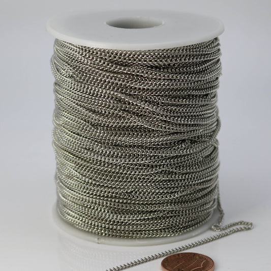 32 feet spool of Rhodium Plated SOLDERED FACET Curb Chain - 2.3mm Solder link - with Free Matching Jumpring (50pcs) - 2.3F