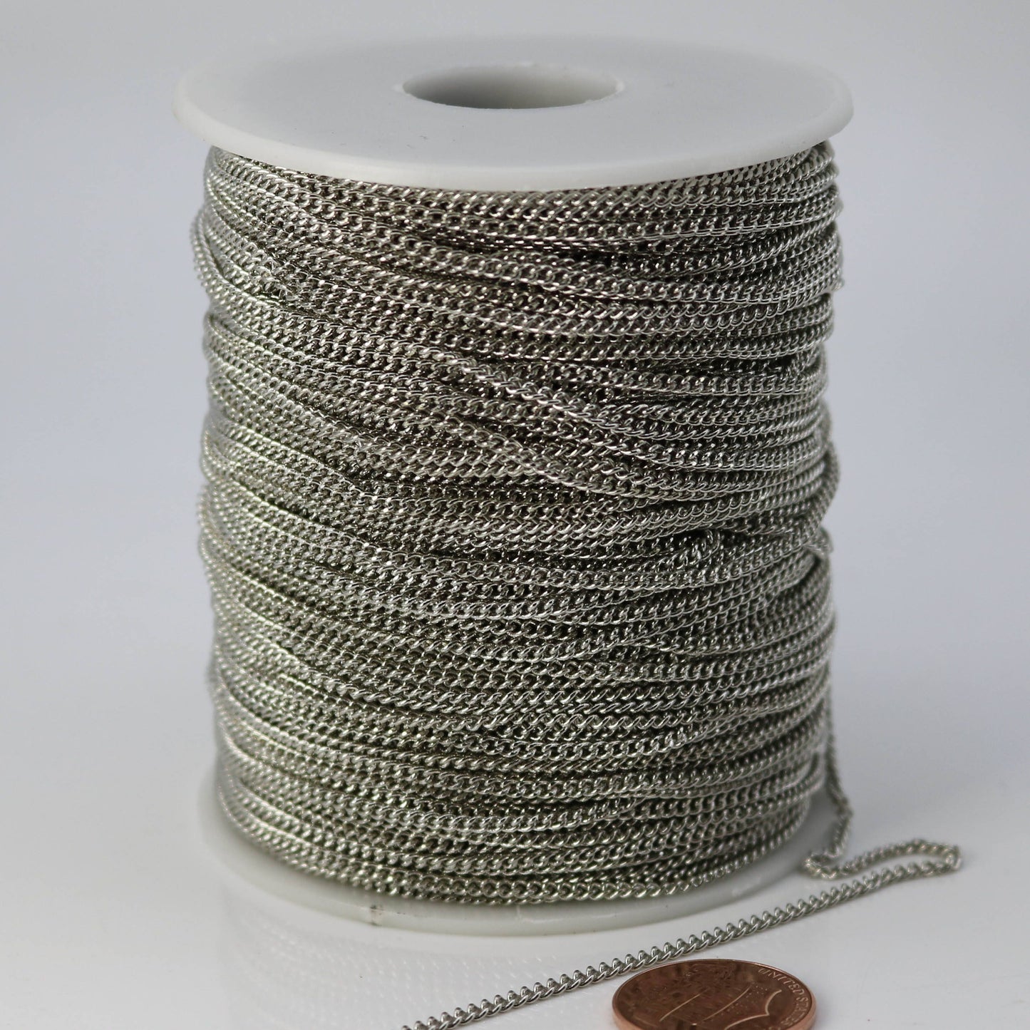 100 feet spool of Rhodium Plated SOLDERED FACET Curb Chain - 2.3mm Solder link - with Free Matching Jumpring (100pcs) - 2.3F