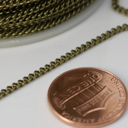32 feet spool of Antique Brass Plated SOLDERED FACET Curb Chain - 2.3mm Solder link - with Free Matching Jumpring (50pcs) - 2.3F