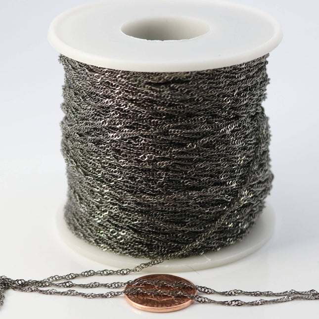 32 feet spool of Gunmetal Plated SOLDERED TWIST Twisted Rope Curb Chain - 1.8mm width Solder link - with Free Jumpring (50pcs)