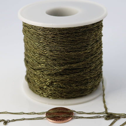 32 ft spool of Antique Brass Plated SOLDERED TWIST Twisted Rope Curb Chain - 1.8mm width Solder link - with Free Jumpring (50pcs)