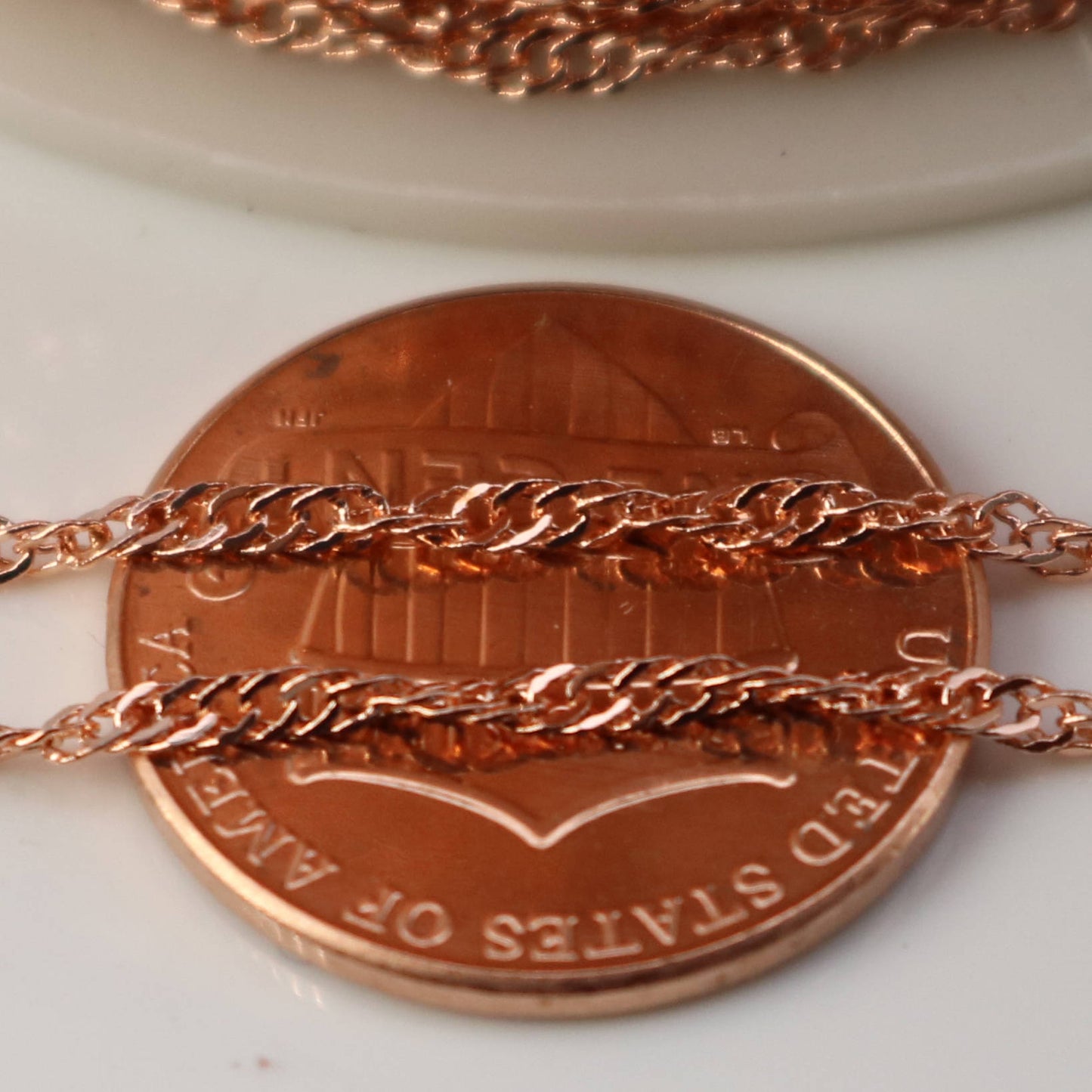 32 ft of Copper (Bright Copper) Plated SOLDERED TWIST Twisted Rope Curb Chain - 1.8mm width Solder link - w Free Jumpring (50pcs)