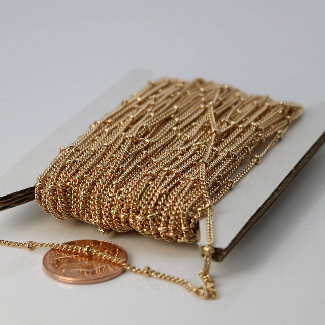 Sample 3 feet of Champagne Gold (Pinky Gold) Plated BALL Solder Curb Chain - 1.6mm - Tiny Satellite Solder Curb Chain - 1.6SAT