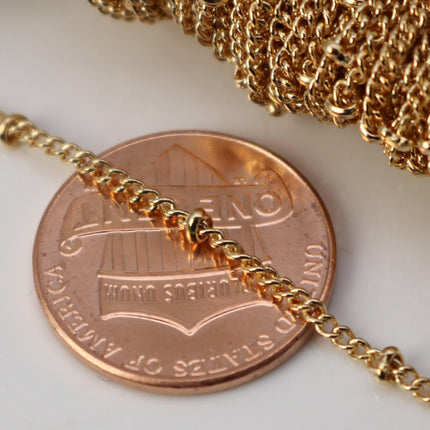 10 ft Champagne Gold (Pinky Gold) Plated BALL Solder Curb Chain - 1.6mm - Tiny Satellite Chain - Free   Jumpring (10pcs) - 1.6SAT