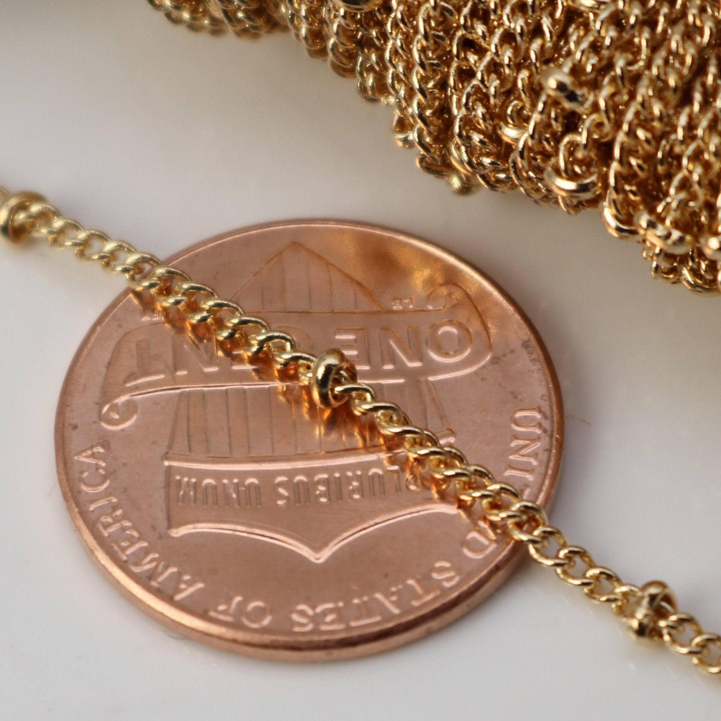 Sample 3 feet of Champagne Gold (Pinky Gold) Plated BALL Solder Curb Chain - 1.6mm - Tiny Satellite Solder Curb Chain - 1.6SAT