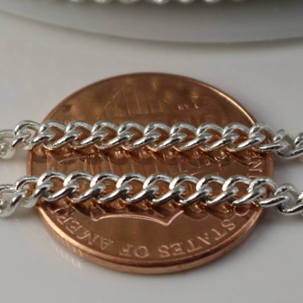 100 ft Sterling Silver Plated SOLDERED FACET sturdy Chunky Curb Chain - 2.7mm width Solder link  2.7F