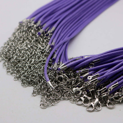 NEW 50 pcs 2.0mm 18-20 inch Adjustable compressed cotton quality necklace cord - Purple