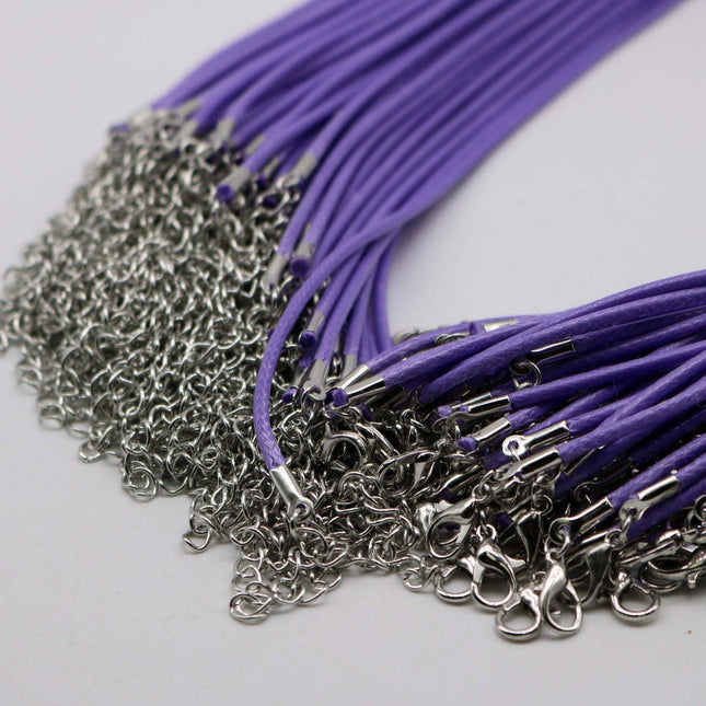 NEW 50 pcs 2.0mm 18-20 inch Adjustable compressed cotton quality necklace cord - Purple