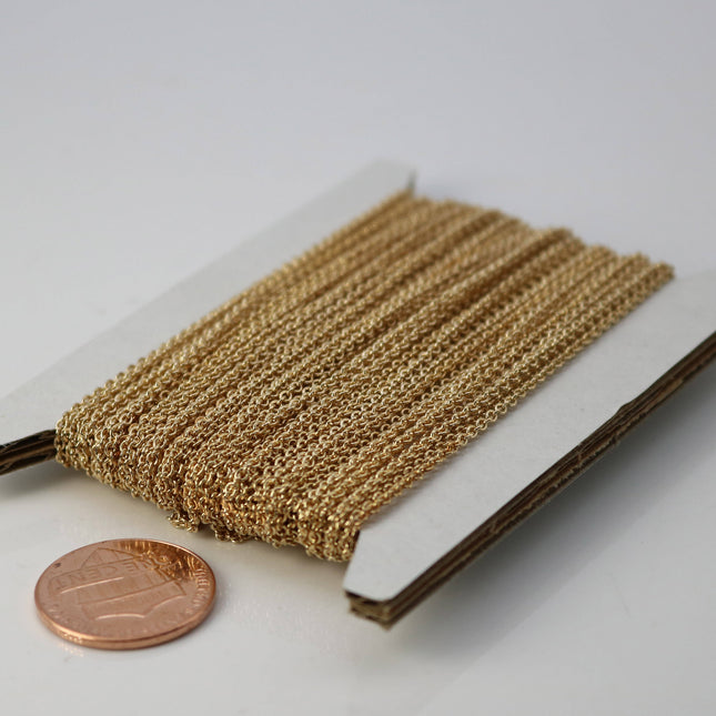 Champagne Gold (Pinky Gold) Plated Cable Chain Bulk, 32 ft of Tiny Round SOLDERED Cable Chain 1.6x1.4mm- Free Jump Rings 50pcs - 1614S