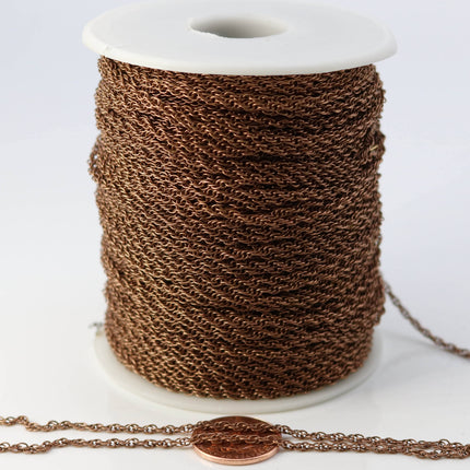 NEWnew 100 feet spool of Antique Copper Plated SOLDERED ROPE Twisted Curb Chain - 2.0mm width Solder link -w Free Matching Jumpring(100 pcs)