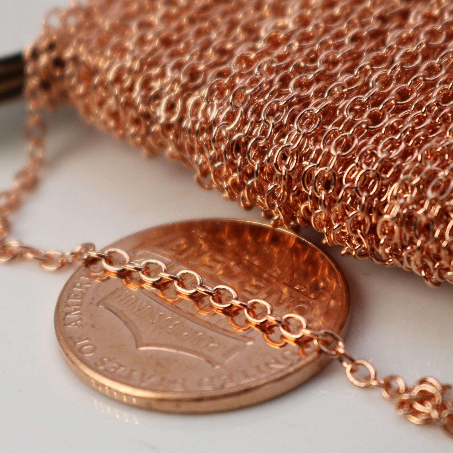 ANTI-Tarnish Bright Copper Plated Cable Chain Bulk, 3/10/32/50/100 feet of Tiny Dainty Delicate Chain - 2.0x1.4mm SOLDERED - ATC2014S