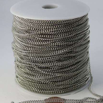 100 feet of Rhodium Plated SOLDERED FACET sturdy Chunky Curb Chain - 2.7mm width Solder link - with Free Jumpring (100 pcs) - 2.7F