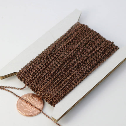 Antique Copper Chain Bulk, 100 ft of Tiny Round SOLDERED Chain Cable Chain 1.6x1.4mm- Free Jump Rings 100 pcs Dainty Delicate - 1614S