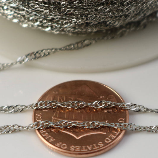 100 feet spool of Rhodium Plated SOLDERED TWIST Twisted Rope Curb Chain - 1.8mm width Solder link - with Free Jumpring (100 pcs)