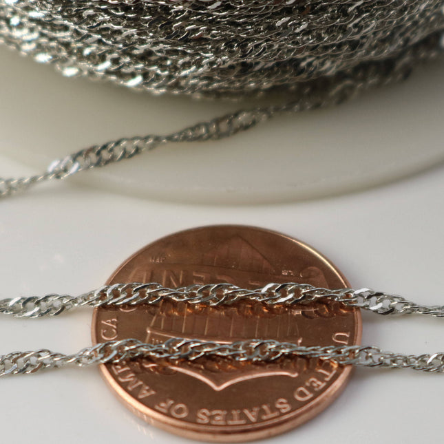 100 feet spool of Rhodium Plated SOLDERED TWIST Twisted Rope Curb Chain - 1.8mm width Solder link - with Free Jumpring (100 pcs)