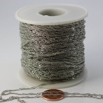 100 feet spool of Rhodium Plated SOLDERED TWIST Twisted Rope Curb Chain - 1.8mm width Solder link - with Free Jumpring (100 pcs)