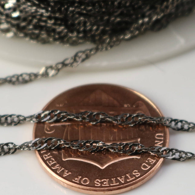 NEWnew 100 feet spool of Gunmetal Plated SOLDERED TWIST Twisted Rope Curb Chain - 1.8mm width Solder link - with Free Jumpring (100 pcs)