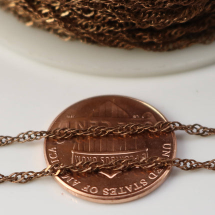 NEWnew 100 ft spool of Antique Copper Plated SOLDERED TWIST Twisted Rope Curb Chain - 1.8mm width Solder link - w Free Jumpring(100 pcs)