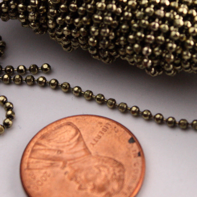 Wholesale Lot 300 Ft Spool of Raw Brass facet BALL Chain - Bulk Ball chain  - 1.5mm w/ FREE 100 connectors (Crimp) - 15DC