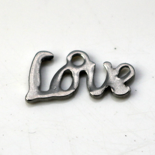 10 pcs Stainless Steel Drop Tags Charms Pendant - LOVE charms - 13.5x6.3mm 19gauge 19G (0.9mm Thickness)