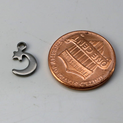 10 pcs Stainless Steel Drop Tags Charms Pendant - Moon (New Moon) charms Drop Tag  - 7x11mm 19gauge 19G (0.9mm Thickness)