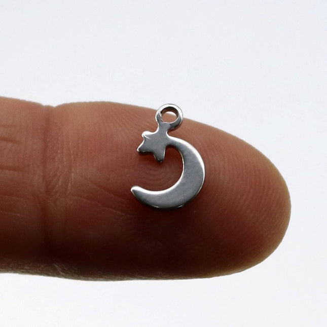 10 pcs Stainless Steel Drop Tags Charms Pendant - Moon (New Moon) charms Drop Tag  - 7x11mm 19gauge 19G (0.9mm Thickness)
